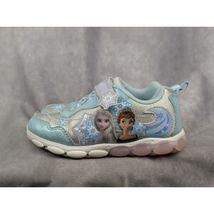Disney Frozen Elsa Anna Light Up Sneakers‎ Blue Silver Glitter Girls Size 12